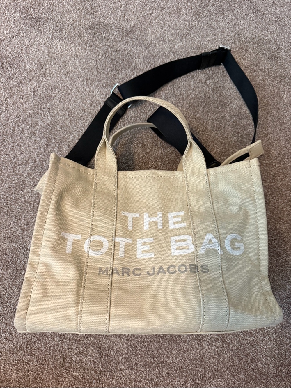 Marc Jacobs Beige Canvas Shoulder Tote with Black Accents